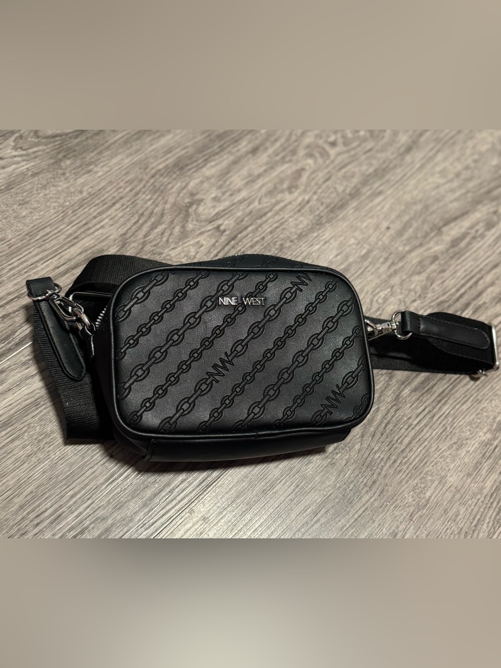 Nine West Black Belt Bag with Chain-Pattern